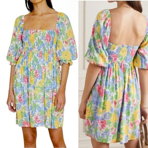 Faithful The Brand Alina Pastel Multicolor Mini Dress Shirred Bodice Size XS - Picture 1 of 14